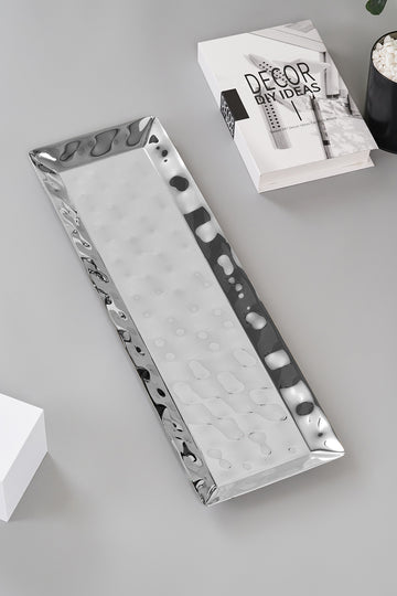 Luxury Serving Tray | Modern Rectangular Hammered Stainless Steel Platter Dish