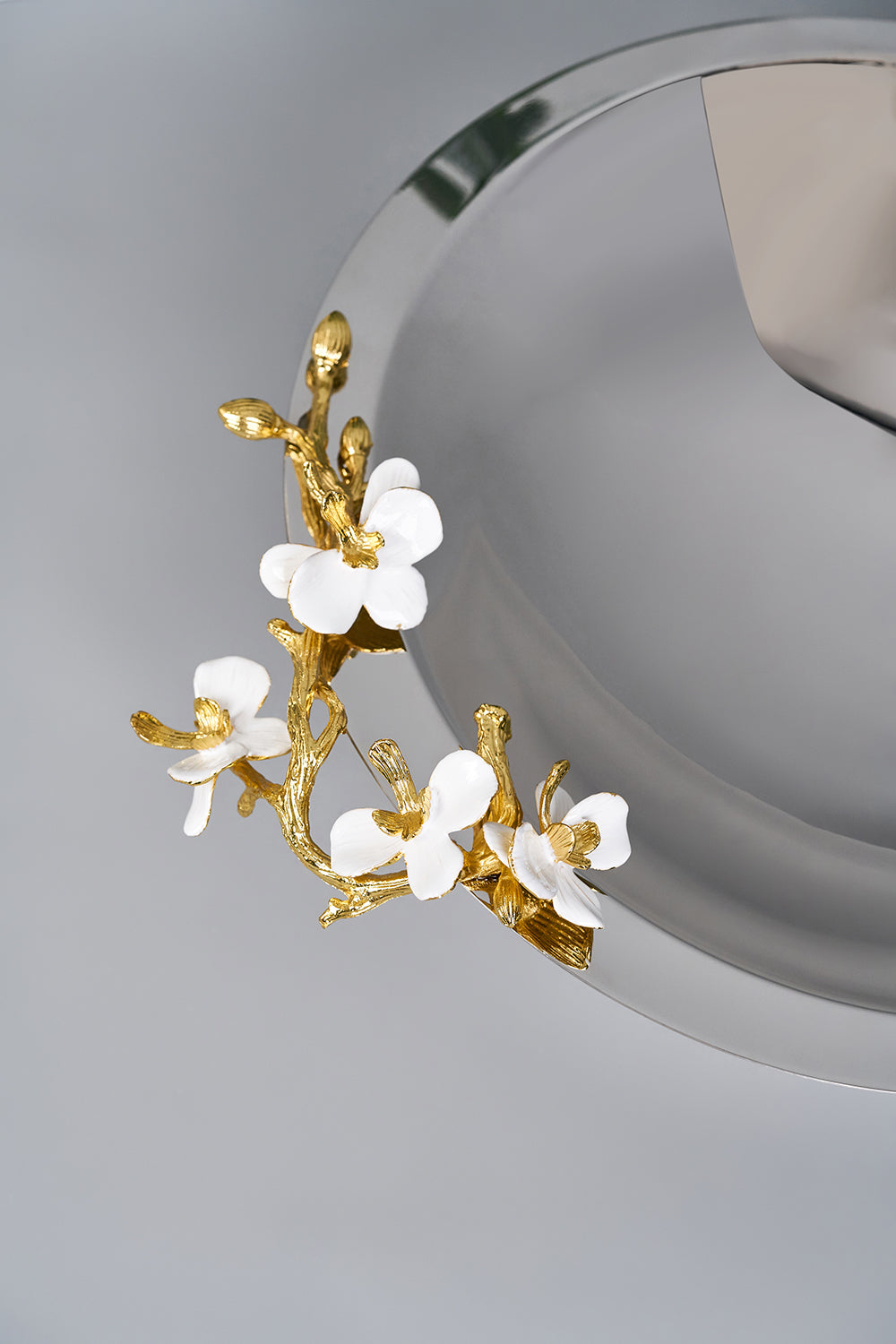 Jasmine Collection | Premium Stainless Steel Bowl | Gold Branch & White Blossom Accents