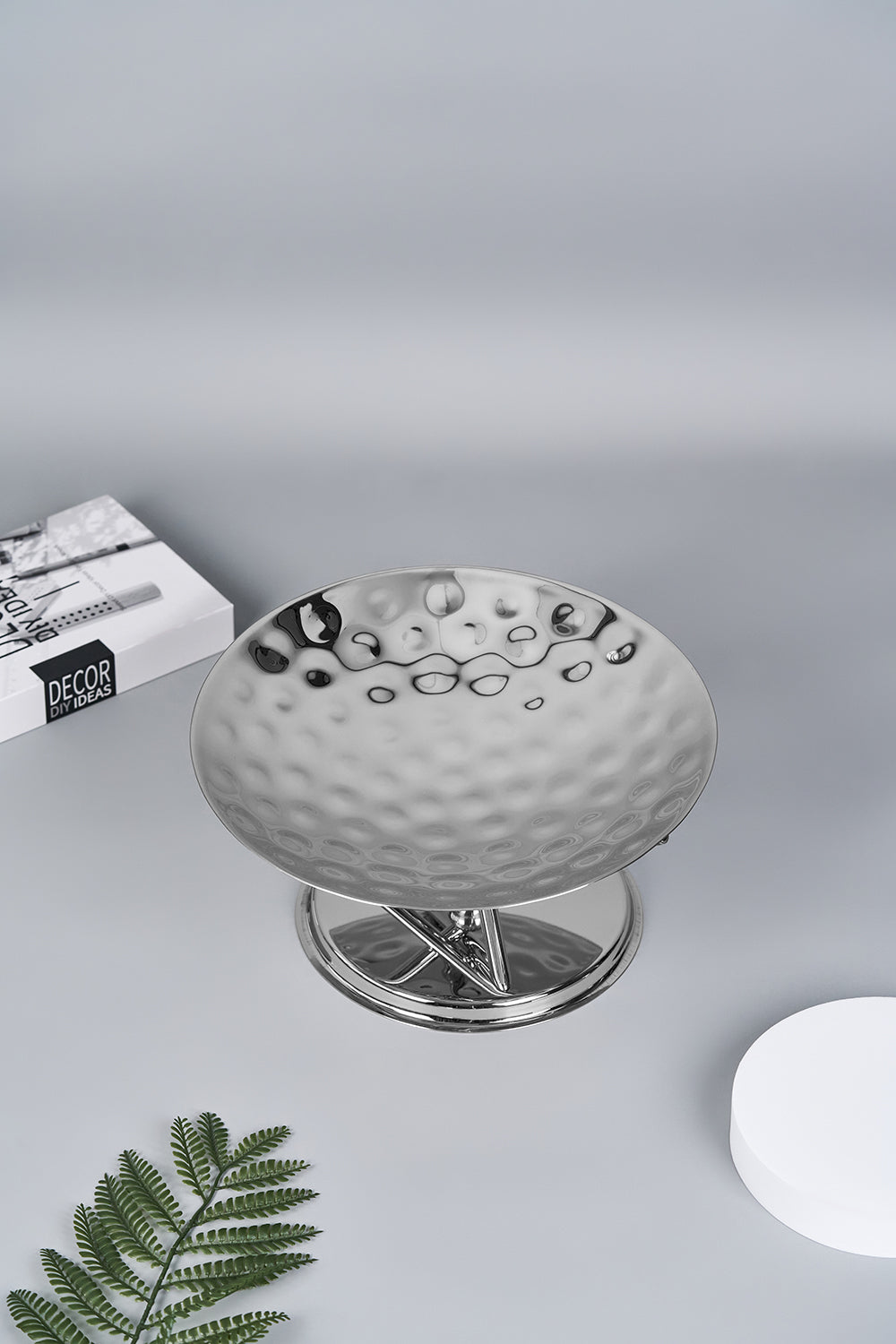 Modern  Serving Bowl on Stand | Luxury Hammered Stainless Steel Serving Platter